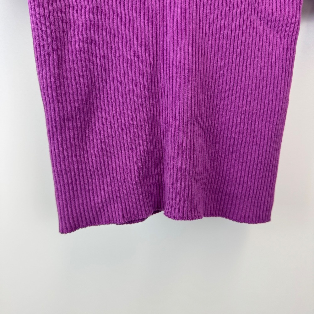 Sundance Purple Ribbed Henley Top Organic Cotton Pointelle Puff Sleeve Large New - Picture 6 of 13
